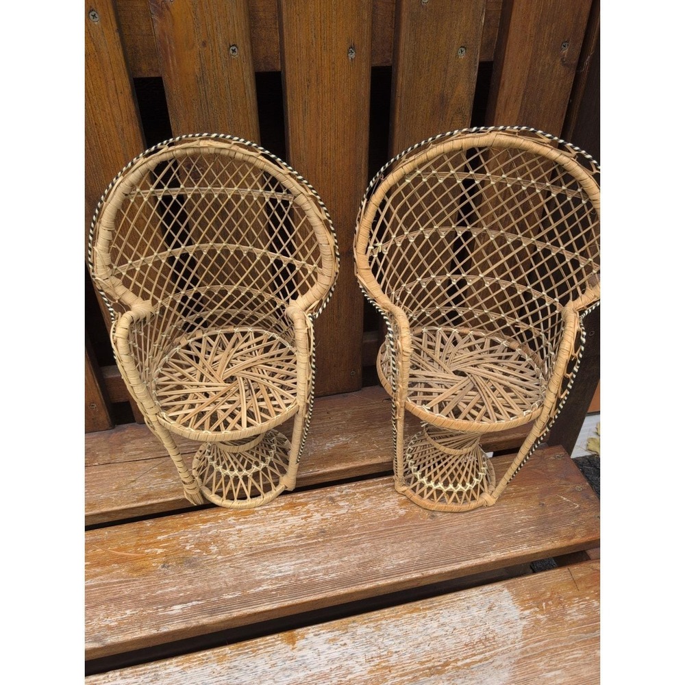 Large Doll Size Wicker Rattan Peacock  Chair 16" tall High Doll Or Plant Stand